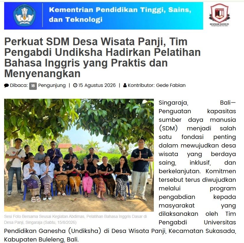 Perkuat SDM Desa Wisata Panji, Tim Pengabdi Undiksha Hadirkan Pelatihan Bahasa Inggris yang Praktis dan Menyenangkan